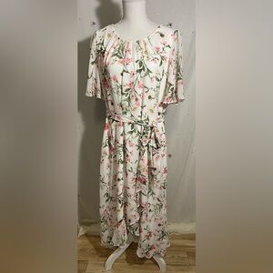 Jessica Howard Pink and Red Flutter Sleeve Midi Sundress